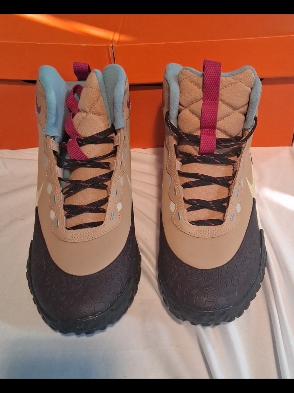 Nike Tan and Black Hiking Boots with Pink Accents